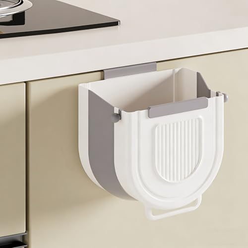 Foldable Wall Mounted Trash Bin Hanging Kitchen Bathroom Garbage Bin Space Saving Large Capacity Waste Can Modern Design Hanging Kitchen Garbage - color: Light Grey, size: E