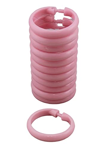 12 Piece Plastic Basic Locking Round Hook Easy Gliding Shower Curtain Rings Fits All Standard Size Shower Rods - color: Pink