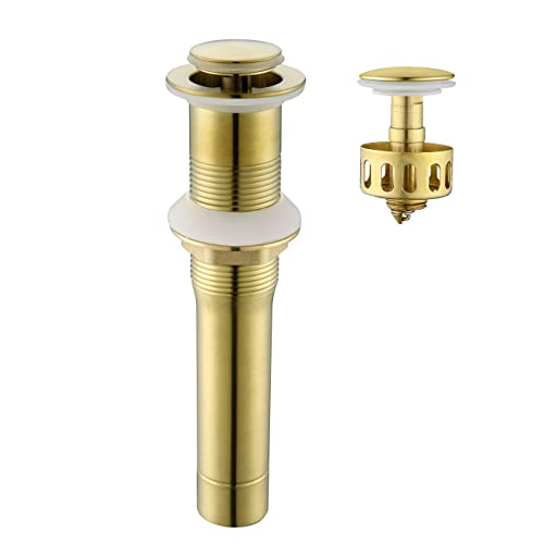 Pop up Sink Drain Stopper for Bathroom Vessel Vanity Sink Art Basin Brushed Gold, Small Cap Without Overflow, Metal Pop-up Drain Strainer with Detachable Basket Stopper | Pop Up Drain, Made of Metal, Small Cap, with Detachable Basket Stopper, Drain Fast,