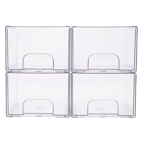 4 Pack Small Clear Stackable Storage Drawers | Acrylic Bathroom Makeup Organizer Plastic Storage Bins For Vanity Undersink Kitchen Cabinets Pantry Home Organization
