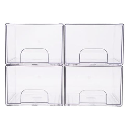 4 Pack Small Clear Stackable Storage Drawers | Acrylic Bathroom Makeup Organizer Plastic Storage Bins For Vanity Undersink Kitchen Cabinets Pantry Home Organization