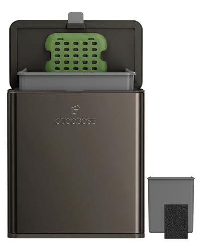 Kitchen Compost Bin, 10L/2.6G Trash Can with Lid, Slim Stainless Steel Hanging Garbage Bin for Kitchen, Bathroom, Bedroom, Office, Wall Mounted Compost Bin with Inner Bucket,Titanium Grey - size: 10L-Titanium Grey