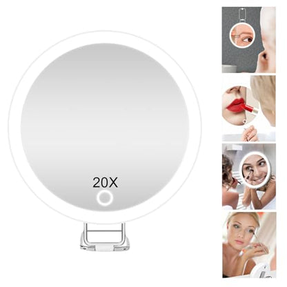 Magnifying Mirror with Light 30x, Lighted Rechargeable Adjustable Brightness Handheld Makeup Mirror with Suction Cup,Foldable Dimmable Portable Travel Mirrors for Wall Tabletop Desk Bathroom