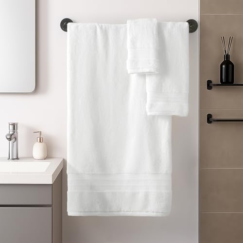 REDKISS 8 Piece White Towels Set - 100% Cotton Towels Set with 2 Large Bath Towels, 2 Hand, 4 Washcloths, 600 GSM Highly Absorbent Bath Towel Sets, White Quick Dry Shower Towel for Family Dorm Gym - color: White
