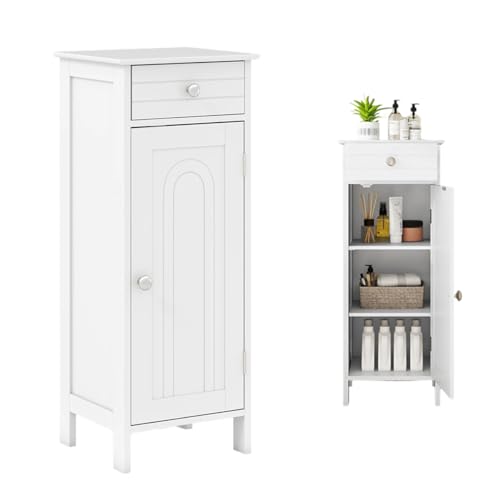 White Freestanding Bathroom Storage Cabinet, Space-Saving Storage Organizer | Multifunctional Narrow Side Storage floor Cabinet for Bathroom,Laundry Room, Kitchen - color: White