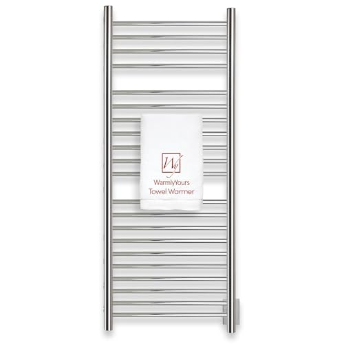 WarmlyYours Vida Heated Towel Rack, 21 Bars, Polished Steel | Wall-mounted hardwired electric towel warmer, 304 stainless, even heat distribution, spa comfort for large bathrooms