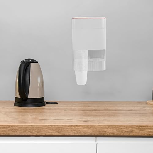 Wall Mount Paper Cup Dispenser and Holder, Double-Tube Ceramic White with Storage Box, Universal for Disposable Cups, Suitable for Water Coolers, Bathrooms, Offices, and Gyms