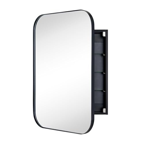 TEHOME Black Rectangle Bathroom Medicine Cabinet with Mirror Matt Black Recessed and Surface Mount Stainless Steel Metal Framed Rounded Rectangular Bathroom Cabinet with Mirror 22x30'' - size: 22 x 30''