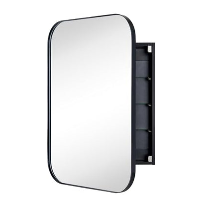 TEHOME Black Rectangle Bathroom Medicine Cabinet with Mirror Matt Black Recessed and Surface Mount Stainless Steel Metal Framed Rounded Rectangular Bathroom Cabinet with Mirror 22x30'' - size: 22 x 30''