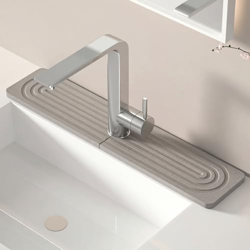 Diatomite Faucet Mat for Kitchen & Bathroom Sink Fast Drying Stone Splash Guard, Super Absorbent Sink Protector Prevents Moisture, Easy Clean Counter Tray (Gray--15.8"x3.9") - color: Gray--15.8"x3.9"