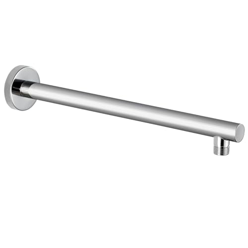 Voolan 15" Round Shower Arm with Flange and Teflon Tape, Extension Shower Head Arm for Bathroom Fixed Shower Head, Solid Stainless Steel, Wall Mounted (Chrome) - color: Chrome, style: 15 Inch