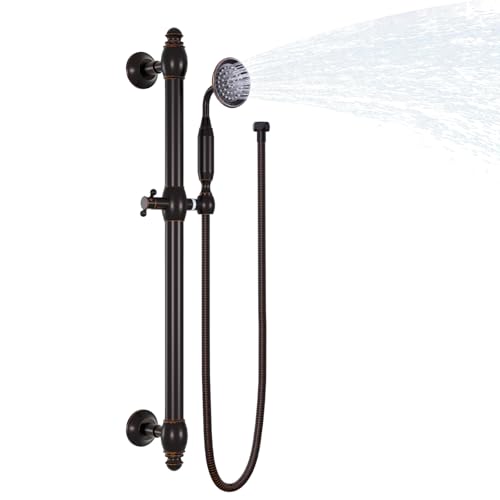 Brass Shower Slide Bar with Handheld Shower Head, Adjustable Height Wall-mounted Retro Hand Shower Head Holder with 59 inch Hose for Bathroom, Oil Rubbed Bronze - color: Oil Rubbed Bronze