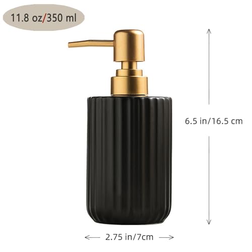 Chic Soap Dispenser, Vertical Stripe Design with Gold Pump(Black) | Cylinder-Shaped Ceramic Lotion Dispenser - color: Black