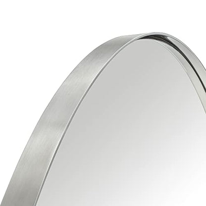 Brushed Nickel Oval Recessed Bathroom Medicine Cabinet with Mirror Stainless Steel Metal Framed Oblong Pill Shaped Bathroom Cabinet with Mirror 16x33'' - color: Brushed Nickel