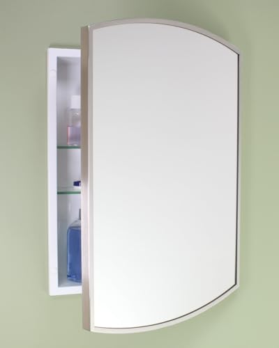 16x20 Harper Crescent Metal Framed Rectangle Recessed Bathroom Medicine Cabinet, Arced Mirror, 14x18 in-Wall Opening, Adjustable Glass Shelves, Magnet Close, Brushed Nickel - color: Brushed Nickel, size: 16x20