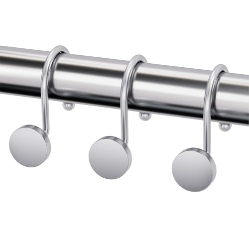 AmazerBath Shower Curtain Hooks Chrome Shower Curtain Rings, Heavy Duty Modern Decorative Shower Curtain Hooks Rust Proof Smooth Glide Shower Hooks for Shower Curtain Liner Shower Rod Hook, 12Pcs - color: Sleek Chrome