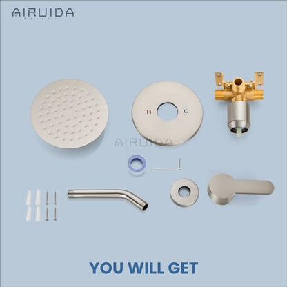 Airuida Shower Faucet Set,6 Inch Brushed Nickel Shower Trim Kit | Round Rainfall Shower Head,Single Handle,Male Threads Rough-in Valve,Wall Mount Bathroom System - color: Nickel, size: 6 Inch