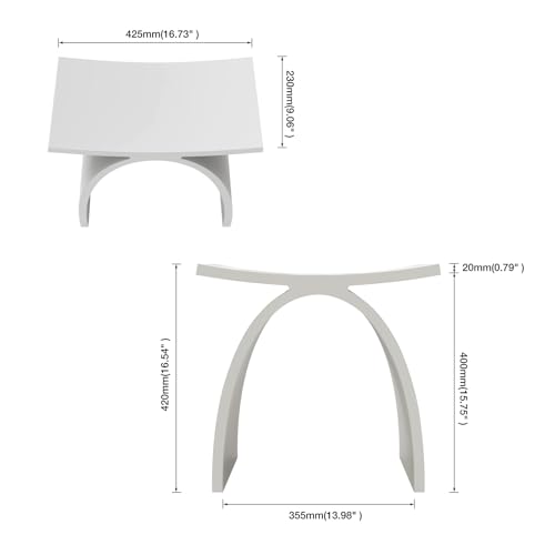 White Shower Bench, Solid Surface Fancy Bath Stool 16.7 x 15.7 in | Stone Resin Waterproof, 400lb Capacity, Arched Fancy Bathroom Seat for Inside Showers - color: White Arched