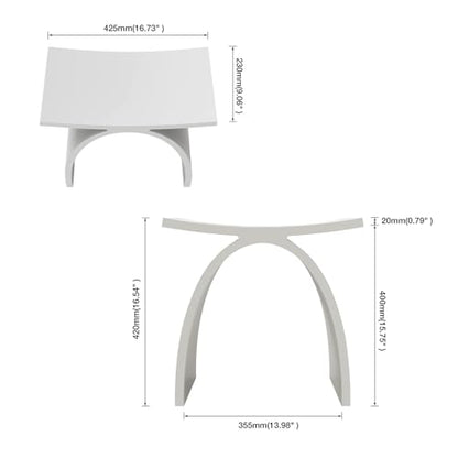 White Shower Bench, Solid Surface Fancy Bath Stool 16.7 x 15.7 in | Stone Resin Waterproof, 400lb Capacity, Arched Fancy Bathroom Seat for Inside Showers - color: White Arched