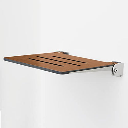 Seachrome 18 inch Silhouette Slimline Folding Wall Mount Shower Bench Seat, Rustic Teak Seat with Silver Frame - color: Rustic Teak Seat With Silver Frame