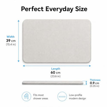 Stone Bath Mat Quick Dry, Diatomaceous Earth Bath Mat Non Slip Absorbent Floor Mat, Diatomite Stone Drying Mat for Bathroom Comes with Non-slip Pad and Sandpaper (Off-White, 24" x 15.5" x 0.4") - color: Off-white