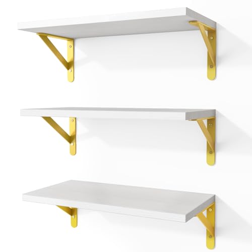 Fixwal Floating Shelves for Wall, Wood Wall Mounted Shelves for Bedroom, Bathroom, Living Room, Kitchen Storage and Decor(White, Set of 3, 16.5 Inch) - color: White