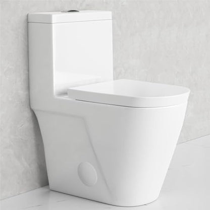 One Piece Toilet Elongated Dual Flush, 17.3" ADA Seat, White | ADA Compliant 17.3" chair height with soft close seat, Dual flush 1.1/1.6 GPF, Elongated toilet bowl, 12" rough-in, White - color: White 365Model
