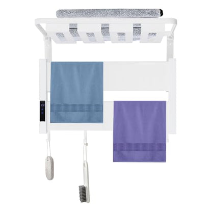 Electric Heated Towel Warmer Rack w/LED Touch Screen, Wall-Mounted Foldable Heated Towel Rack w/95-158℉ Temperature Adjustments ＆ 0-2h Timer for Bathroom Shower Hot Tub (White, Foldable) - color: White, size: Foldable