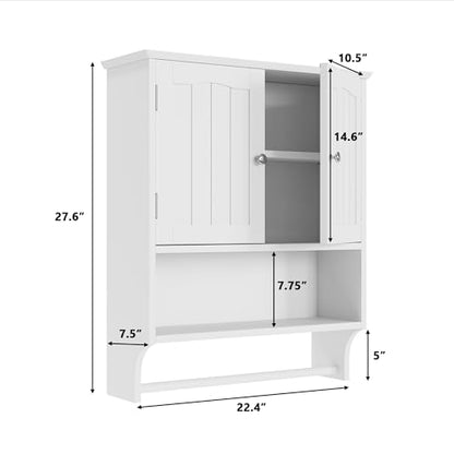Bathroom Cabinet, White Bathroom Wall Cabinet with 2 Doors and Adjustable Shelf, Wall Mount, Towel Rack, Over The Toilet Storage Cabinet, Medicine Cabinet - color: Bathroom Wall Cabinet White