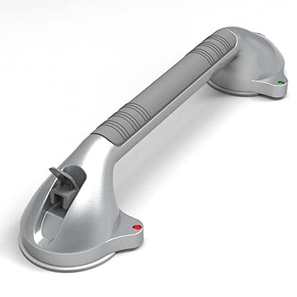 16.5inches Balance Assist Bathroom Shower Handle,Suction Bath Grab Bar with Indicators (Silver/Grey) - size: 16.5 Inch (Pack of 1)