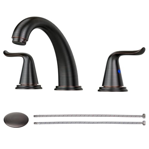 WOWOW Widespread Bathroom Faucet Oiled Rubbed Bronze Bathroom Sink Faucet 3 Hole Vanity Faucets 2 Handle Basin Faucet 8 Inch Mixer Tap with Pop Up Drain and Supply Hose - color: Oiled-Rubbed Bronze