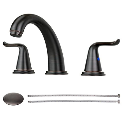 WOWOW Widespread Bathroom Faucet Oiled Rubbed Bronze Bathroom Sink Faucet 3 Hole Vanity Faucets 2 Handle Basin Faucet 8 Inch Mixer Tap with Pop Up Drain and Supply Hose - color: Oiled-Rubbed Bronze