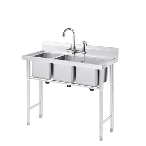 Wall Mount Kitchen Faucet with Side Sprayer, Mixer Tap, 360�� Swivel Spout | 304 Stainless Steel Constructed, Brushed Nickle, Rotatable, 8"" Center - color: Style E
