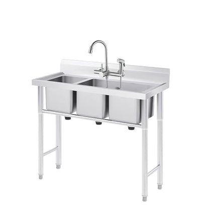 Wall Mount Kitchen Faucet with Side Sprayer, Mixer Tap, 360�� Swivel Spout | 304 Stainless Steel Constructed, Brushed Nickle, Rotatable, 8"" Center - color: Style E