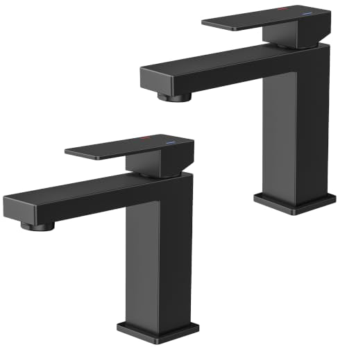 FORIOUS Bathroom Sink Faucet 1 Hole Single Handle 2 Pack Matte Black | For 1 or 3 Hole 4 Inch Centerset Sink, with Pop-up Drain, NSF61 Certificate, Single Handle Faucet for Sink Vanity RV Restroom - color: Matte Black x2PCS, size: Short