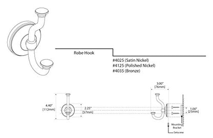 Gatco 4125 Tavern Double Robe Hook, Wall Mounted Bathroom Hook for Towels and Robes, Polished Nickel - color: Polished Nickel