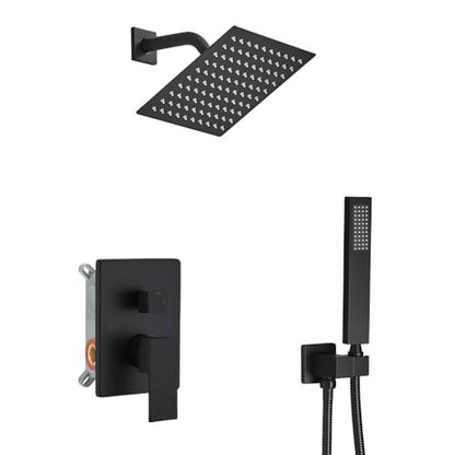 Matte Black Shower System Bathroom Rainfall Shower Faucet Set Complete Wall Mounted 6 Inch Shower Head and Handle Set with Rough-in Valve Body and Trim Kit - color: Matte Black, size: 6 Inch