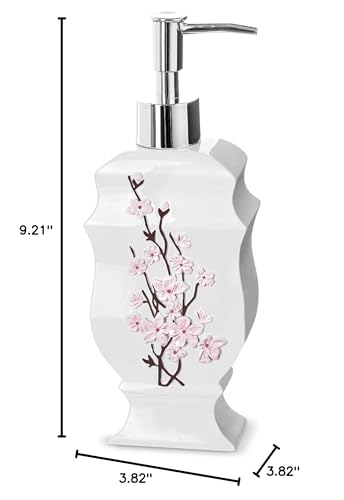 Creative Scents Vanda White Soap Dispenser Bathroom Countertop Lotion Pump | Hand Lotion Dispenser for Liquid Soap with Durable Pump, Modern Cherry Blossom Style - style: Soap Dispenser