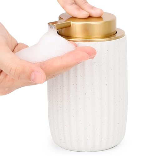 Segbeauty Foam Soap Dispenser Refillable, 10.8oz White Ceramic Foaming Hand Soap Dispenser, 320ml Empty Bathroom Lotion Dispensers Press Foaming Pump Bottle Modern Home Kitchen Containers for Creams - color: White Golden, style: Foaming