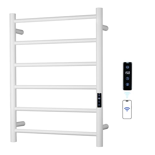 Electric Towel Rack with Voice Control for Alexa & Google Home,TUYA-Wall-Mounted Bathroom Heating Towel Warmer,Plug-in,26.77x20.47x4.39in,Stainless Steel Material,White,6 Bars - color: White With Wifi, size: 6 Bar