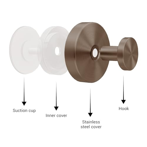 Suction Cup Hooks for Shower - 4 Pack, Bronze - Stainless Steel, Strong Suction, No Drill, Removable Hanger, Tile Bathroom Kitchen Wall, Glass Door, Mirror Hook Hanging Robe, Towel Holder - color: Bronze