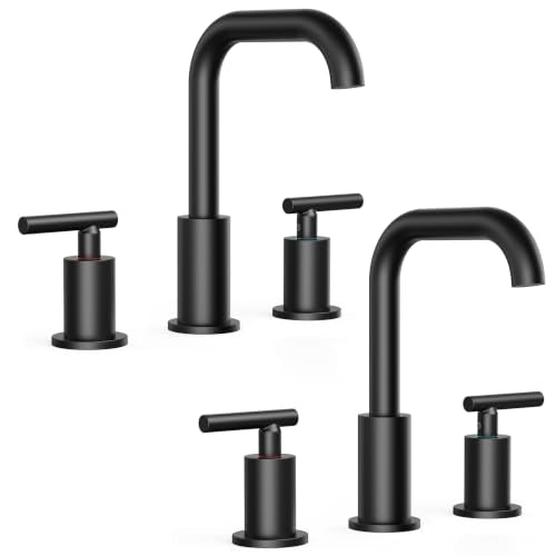 FORIOUS Bathroom Sink Faucet 3 Hole Widespread 8 Inch 2 Pack Matte Black | 6-12 inch Widespread Sink Faucet with 2 Handles, Pop Up Drain and Water Supply Supplies for Vanity Restroom RV Lavatory Sink - color: Matte Black x2PCS
