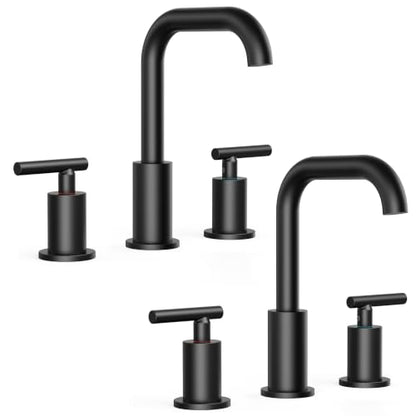FORIOUS Bathroom Sink Faucet 3 Hole Widespread 8 Inch 2 Pack Matte Black | 6-12 inch Widespread Sink Faucet with 2 Handles, Pop Up Drain and Water Supply Supplies for Vanity Restroom RV Lavatory Sink - color: Matte Black x2PCS