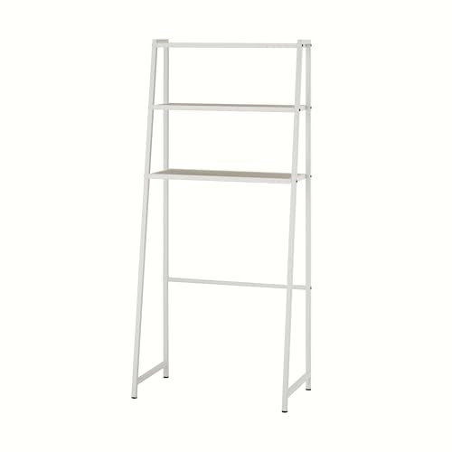 TRINITY 3-Tier Metal Over The Toilet Storage Shelving Rack, Freestanding Bathroom Organizer with Wood Grain Shelves, 27in x 15in x 60in, White - color: White