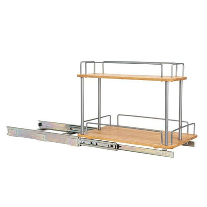Steel and Bamboo 2-Tier Pull-Out Storage Organizer - Slide-Out Under-Sink Cabinet Drawer, 18” D x 11.5” W x 15.25” H, 33 lbs Weight Capacity, 1-Pack