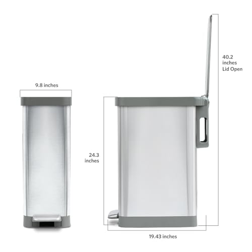 Glad Slim Trash Can with Clorox Odor Protection - Narrow Kitchen Garbage Bin with Soft Close Lid, Step On Foot Pedal and Waste Bag Roll Holder, All Stainless, 12 Gallon/45 Liter - color: All Stainless