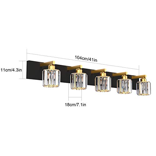 Aipsun Crystal Bathroom Vanity Light Black Vanity Lighting fixtures 5 Lights Crystal Vanity Light for Bathroom(Exclude Bulb) - color: Black Gold (Round), size: 40 inch