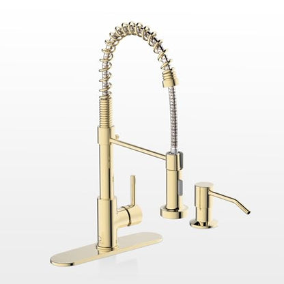 Gold Kitchen Faucet with Soap Dispenser, Pull Down Kitchen Faucet with Sprayer, Single Handle Kitchen Sink Faucet with Dual Function Spray Head, Camper Laundry RV Faucet,PVD - color: D-PVD Gold, style: Contemporary