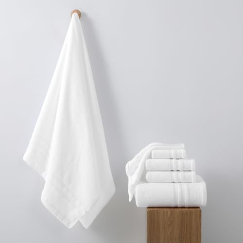 REDKISS 6 Piece Towel Set for Bathroom, 100% Cotton Hotel Collection, Soft Absorbent Quick-Dry, 700 GSM, White - color: White