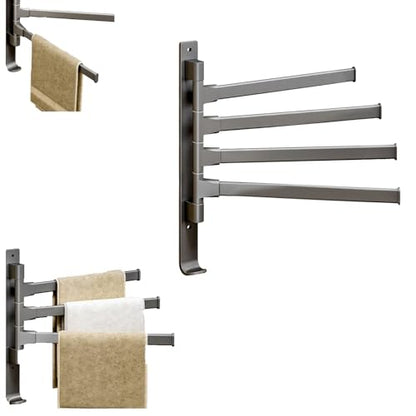 180° Swivel Towel Rack, Thicken 1-4 Arm Towel Bar, No Drill Towel Rack, Space Saving Wall Mounted Towel Holder with Hook, Swing Out Towel Hanger for Bathroom Kitchen Use (4 Arm) - color: 4 Arm
